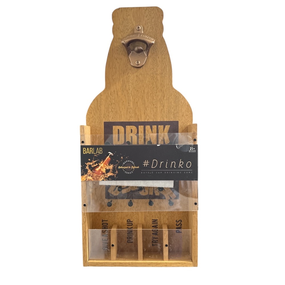Drinko Bottle Cap Drinking Game Wood Barlab Hanging Bottle Opener